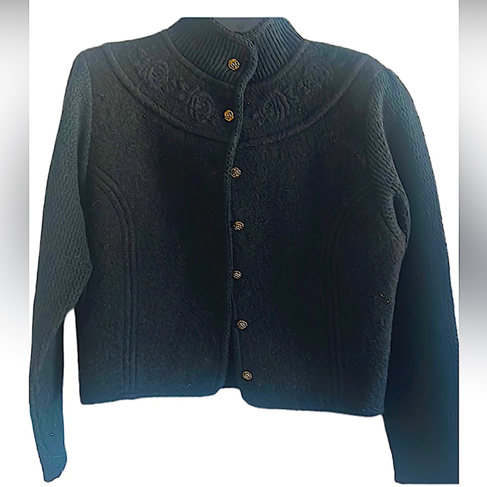 Hiro Sport 1970's vintage embroidered rosette wool sweater jacket
